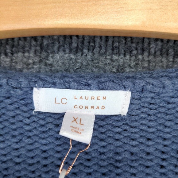 LC Lauren Conrad Women's Braided Sleeve Sweater XL Blue Metallic Mayhem W/Tags - Picture 8 of 14
